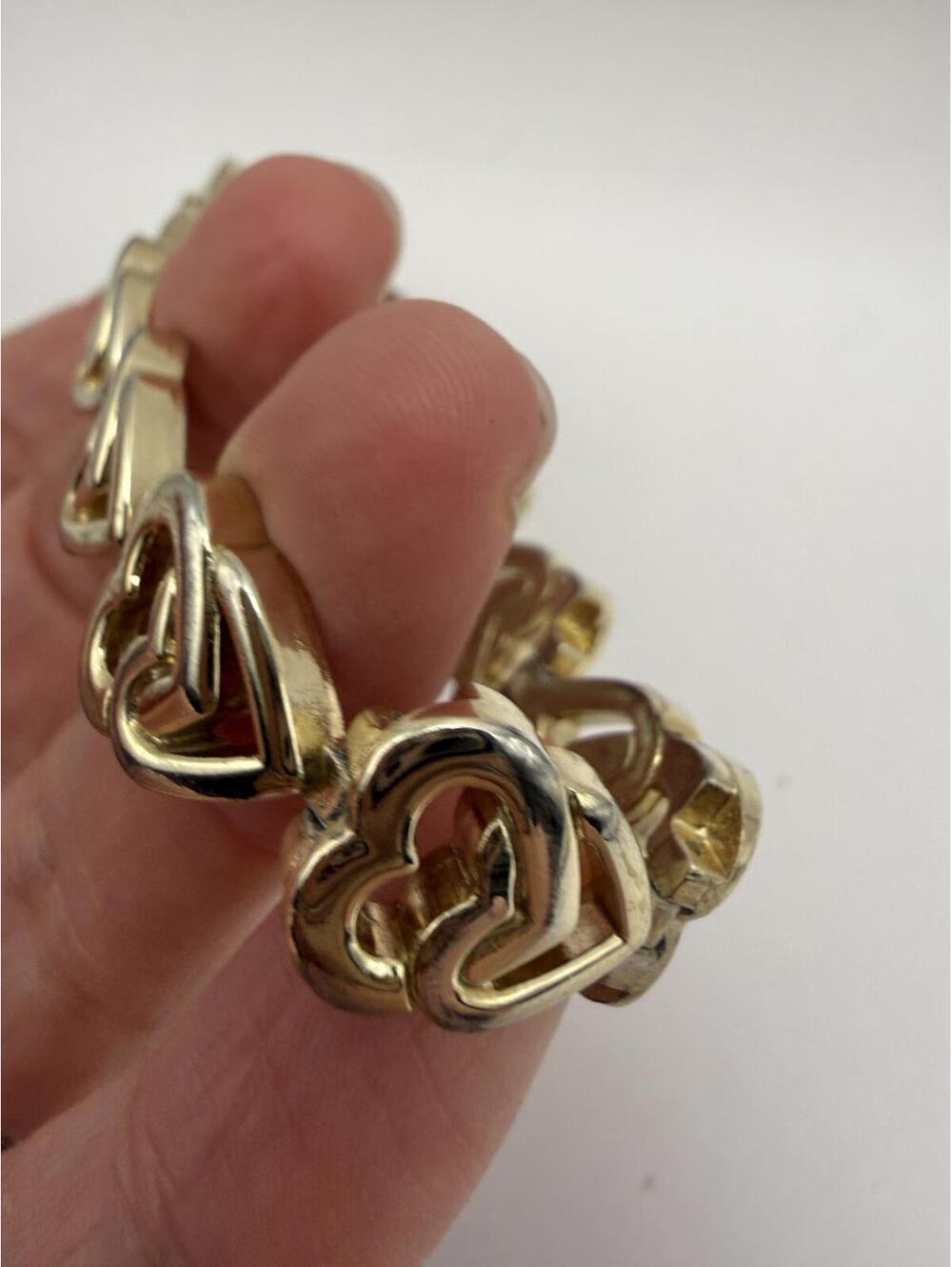 Gold-tone Double Heart Link Bracelet 7" Romantic Jewelry